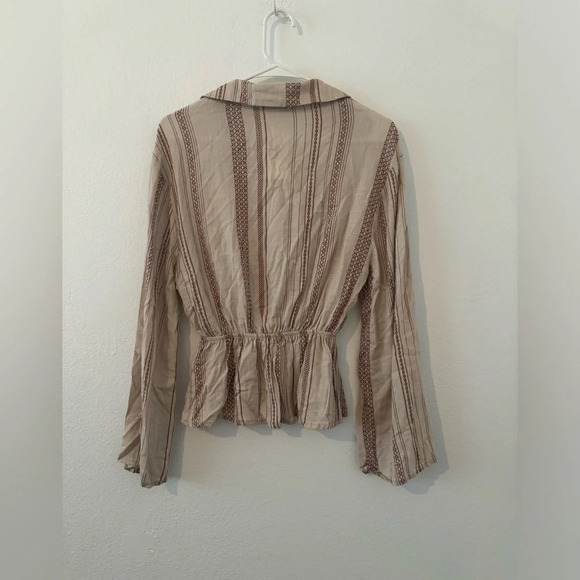143 Story Lead Me On Tie Top Cream Stripe Long Sleeve Boho Size Small NWT - Picture 2 of 8